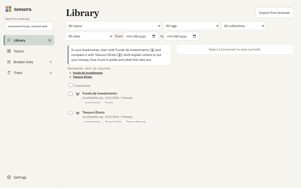 Library with an answer citing bookmarks