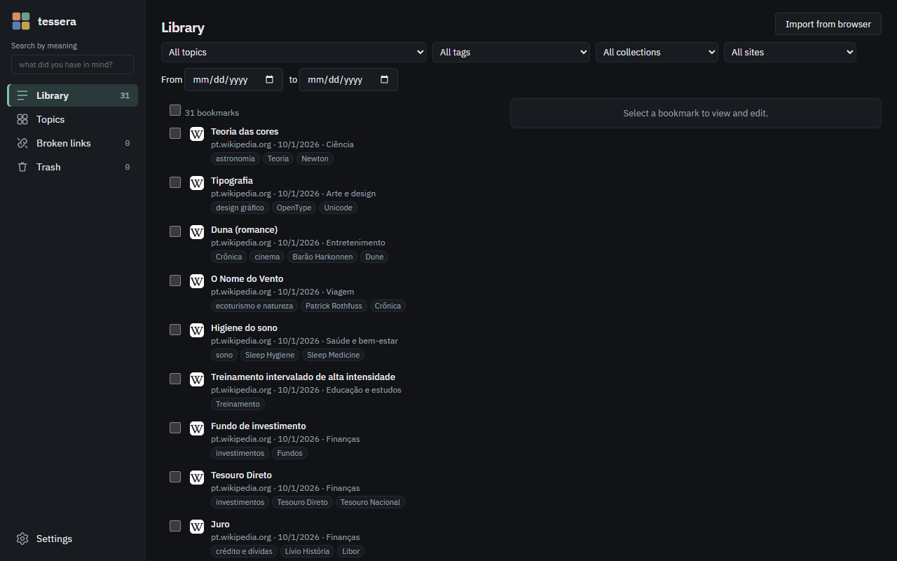 Library in the Dense appearance, dark mode